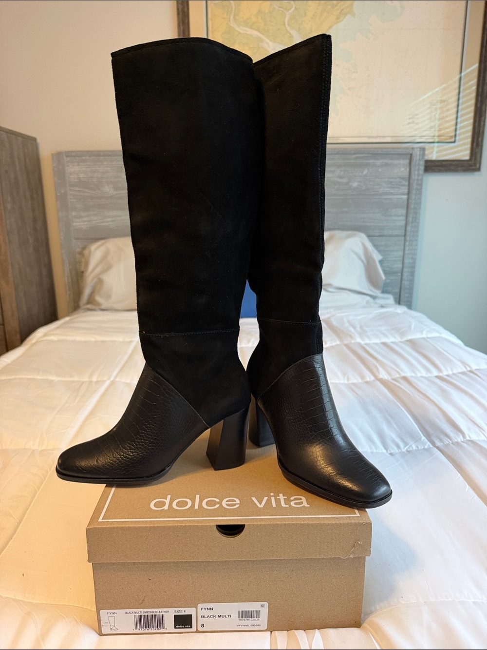 Dolce Vita Black Over-The-Knee Suede and Faux-Leather Block Heel Boots